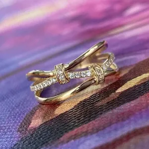 14k Yellow Gold <b>Cross</b> Band <b>Ring</b> with Round Simulated Diamond Stunning Jewelry Product - Product Image 3