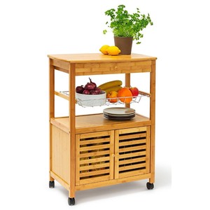 Modern <b>Oak</b> Mobile Kitchen Shelf with Cabinet-50x35x80cm - Product Image 1