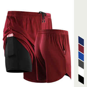 Shorts de course décontractés pour hommes 2 en 1 en maille à lacets, séchage rapide, respirant, écologique, entraînement, gym, fitness, sport - Product Image 1