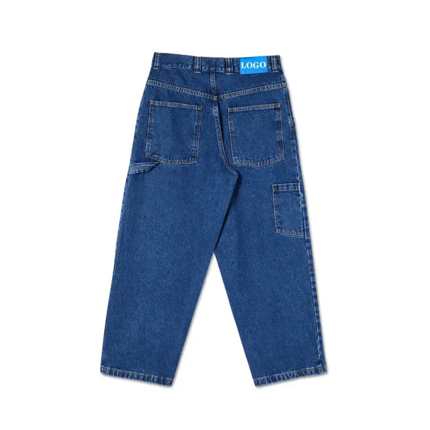 Celana kaki lebar anak laki-laki 2024 kustom Jeans Denim bertumpuk cocok longgar pakaian jalanan kasual hitam besar longgar Jeans Skater