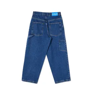 Custom 2024 Blue Boys Wijde Pijpen Broek Baggy Fit Gestapelde Denim Jeans Streetwear Casual Zwarte Grote Losse Skater Jeans