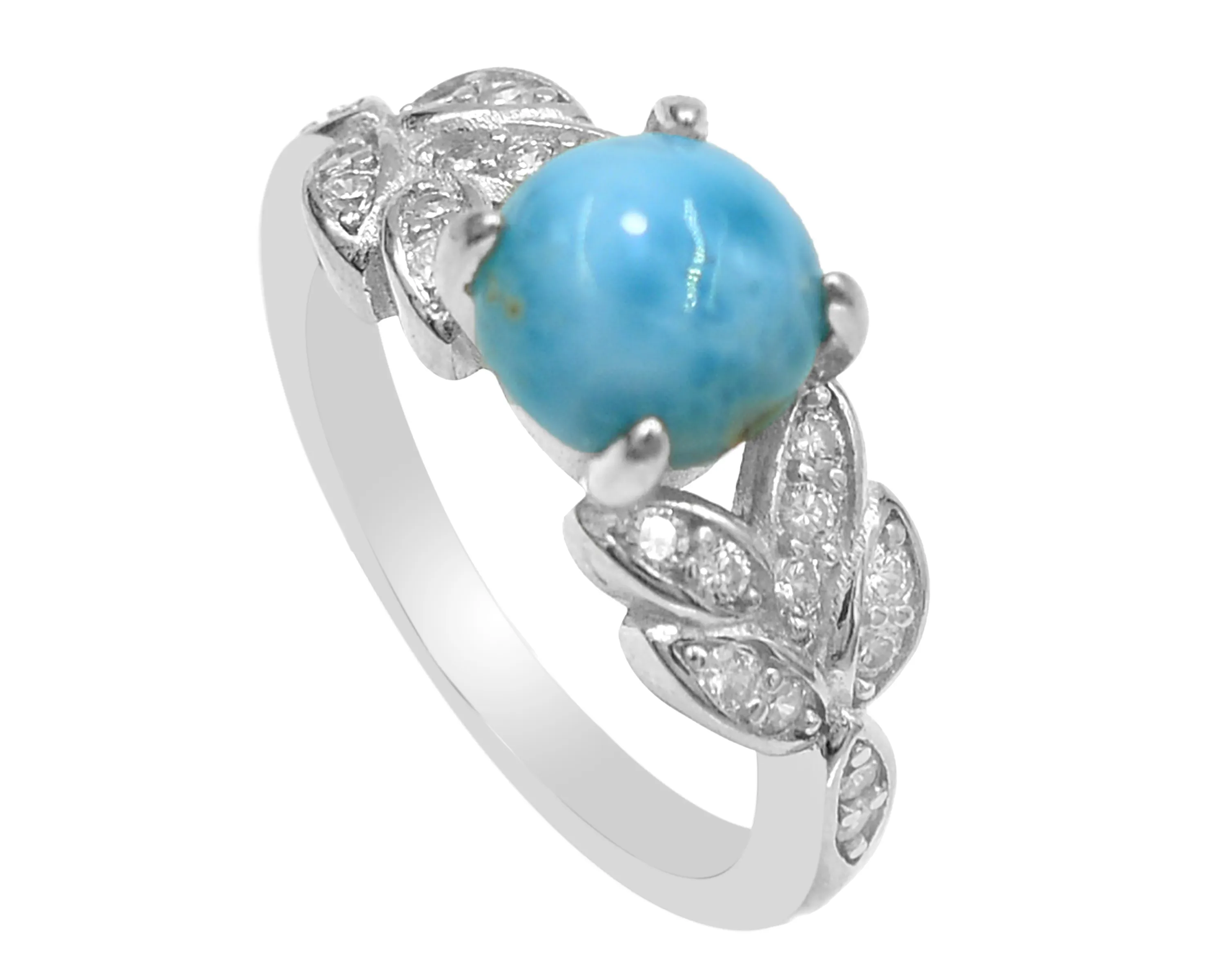 Natural 8 MM Larimar Smooth Cabochon 8 MM Gemstones 925 Sterling Solid Silver Stackable Ring Jewelry Manufactured & Wholesaler