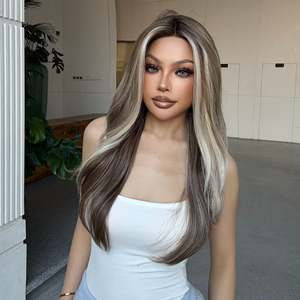 Bianca-DWY 13x6 Balayage Blonde <b>Brown</b> Natural Wavy Free Part Synthetic <b>Wig</b> with Transparent Lace Front - Product Image 4