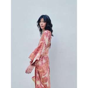 Vestido Largo Kaftan Tie Dye para Mujer, Cuello en V, Corte Holgado, Ecológico, Lavable, Estilo Bohemio Natural, Ropa de Verano para Vacaciones - Product Image 3