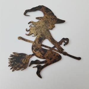 Unique iron sheet witch broom ornament, patina polish handmade art, enhancing <b>Halloween</b> seasonal <b>decorative</b> - Product Image 2