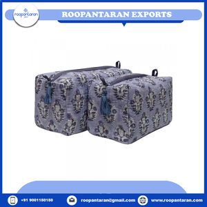 Cosmetic Bags <b>Cases</b> Travel Toiletry Indian Hand Block Printed Cotton Quilted With Padded Cotton Cosmetic Bag Set of 2 for Sale - Product Image 3