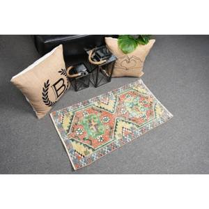 Tapis moderne en laine rouge et vert de 1.6x3 pieds, fait à la main, turc, grande surface, motif abstrait en latex pour couloir, forme rectangulaire - Product Image 2