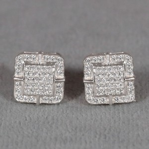 <b>Square</b> shape <b>diamond</b> studded 14 kt white gold <b>diamond</b> <b>earring</b> for engagement for regular wear - Product Image 4