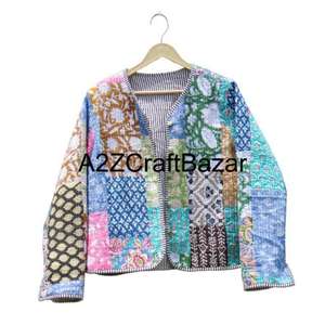 Chaqueta Informal de Mujer, Hecha a Mano, Acolchada, 100% Algodón, Reversible, con Estampado Floral, para Todas las Temporadas - Product Image 3