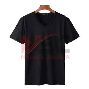 T-shirt col V pour homme 100% coton Logo personnalisé T-shirts vierges noirs pour homme - Product Image 1