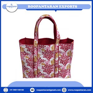 New Arrival Traditional Hand Block Printed Cotton Quilted <b>Evening</b> <b>Bags</b> Tote with Inner Pockets on Sale - Product Image 3