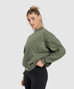 Lujosa sudadera verde de gran tamaño con cuello redondo 100% algodón Premium jersey de peso pesado hombro caído manga larga streetwear - Product Image 3