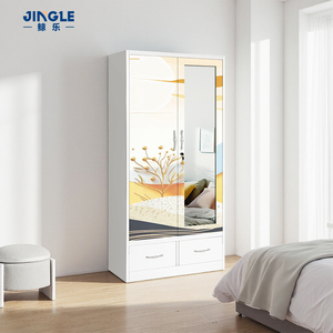 Armadio in Acciaio con Specchio <span class=keywords><strong>e</strong></span> Cassetto, Guardaroba in Metallo con 2 Ante a Battente per Conservazione Vestiti, Arredamento Camera da Letto in Ferro - Product Image 1