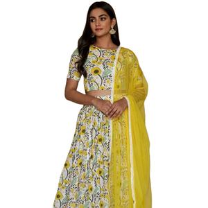 Lemon Garden BlockPrint Lehenga Set Indian Fashion Styling Quality Kurti and Pants du fabricant indien - Product Image 1