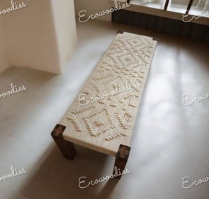 Elegante Banco Otomano de Mimbre con Parte Superior Tejida en Macramé, Consola con Incrustaciones de Hueso para Apartamento, Casa de Campo, Parque, Precio al por Mayor - Product Image 6