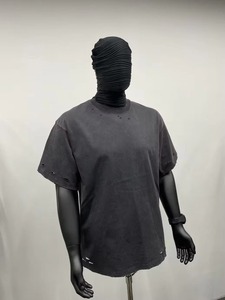 Nouveau 100% coton tissu surdimensionné hommes lavage à l'acide T-Shirt pour hommes personnalisé en détresse T-Shirt avec solide blanc 2025 T-Shirt surdimensionné - Product Image 6