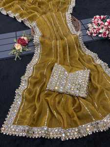 นักออกแบบบอลลีวูดผ้าไหมหนักชุดส่าหรีพื้นเมืองแบบดั้งเดิมเสื้อเบลาส์แฟนซี - Product Image 3