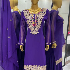 Premium Rose Chinon Soie Brodé Sharara Ensemble Dupatta Designer Indien Pakistanais Costume Collection pour Femmes Filles pour les Fêtes - Product Image 1