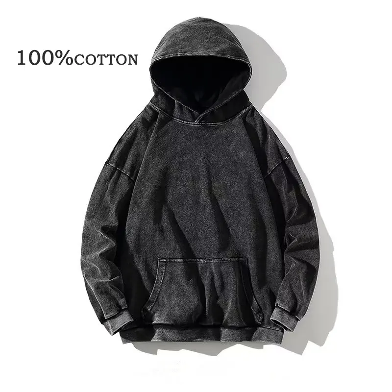 Yüksek kaliteli asit yıkanmış Hoodie yüksek sokak serisi yıkama eski kazak taş yıkanmış Vintage Hoodie