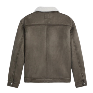 Chaqueta Overfit de ante de lujo para hombre personalizada 2025, decoración de piel con cremallera, cuello vuelto - Product Image 3