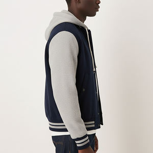 Veste de baseball à capuche pour homme sur mesure OEM, 2 tons, style streetwear, lettreman, hip hop, toile, imperméable, coupe-vent, doublure en laine - Product Image 3