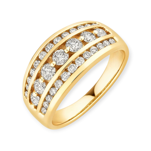 Bagues de fiançailles uniques à 3 rangées de diamants cultivés en laboratoire de 3.00 carats pour mariages et fêtes en or jaune 14 carats pour femmes - Product Image 3