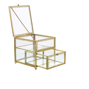 Bracelet en verre décoratif géométrique doré Organisateur de bagues Vitrine de bijoux vintage Boîte à souvenirs élégante pour articles de luxe - Product Image 1