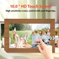 Marco de Fotos Digital Hocan de 10 Pulgadas con Pantalla Táctil, Reproducción de Video por Wi-Fi, Marco Electrónico de Fotos con Reloj, Formato de Video MP4, Marco de Madera