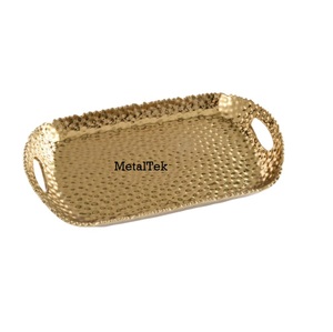 Premium Luxury Gold Plated Hammered Metal <b>Tray</b> Rectangular Decorative <b>Serving</b> <b>Tray</b> for Table Ottoman & Home Decor Gifting <b>Trays</b> - Product Image 1