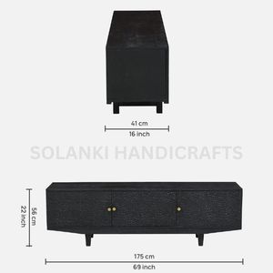 Unidad de TV de madera maciza versátil contemporánea acabado de cepillo negro para sala de estar hogar Oficina escuela apartamento multiusos - Product Image 2