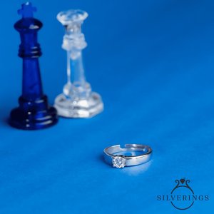 NOVAMART Fine Silverings 925 Sterling <b>Silver</b> <b>Solitaire</b> Zircon <b>Ring</b> Magnanimous Geometric Design with Invisible Setting for Engag - Product Image 3
