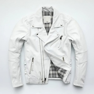 Veste en cuir de moto noire pour hommes, marron vintage, coupe ajustée, fermeture à glissière oblique, cuir de vachette véritable avec décoration en fourrure, tailles S ~ 9XL - Product Image 4