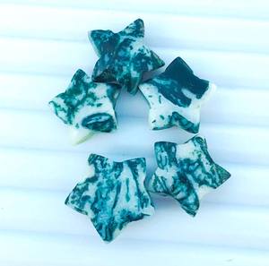 Piedra preciosa estrella de ágata de musgo verde, 5 piezas de piedras sueltas pulidas para joyería - Product Image 2