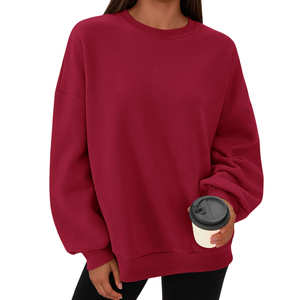 Sweat-shirt de couleur unie décontracté Streetwear figurines d'épaule tombantes respirant sweats à capuche écologiques sweat-shirt tricoté pour les femmes - Product Image 4