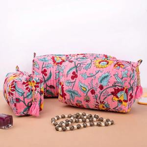 Quilted Cotton Eco-Friendly Vintage Case <b>Makeup</b> Pouch Travel <b>for</b> Bag Set 3 Women's Washbag Organizer Medium/Large Cosmetic - Product Image 4