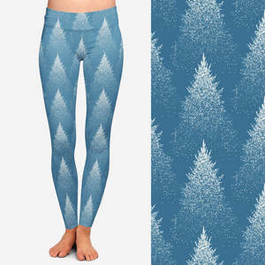 Double Brossé Lait Soie Feuilles Émeraudes Candy Cane Noël Flocon de Neige Femmes Imprimé Leggings - Product Image 5