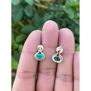 ต่างหูเพชรมรกตธรรมชาติสีทอง14K เครื่องประดับเพชรที่สง่างาม - Product Image 4
