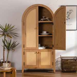 BOHO ARCH European Durable Solid Wood Cane Door Wardrobe <b>Cabinet</b> with Natural Wood Storage <b>for</b> Villa and Hotel - Product Image 2