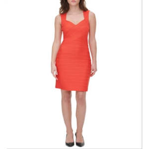 Abito da cocktail GUESS da donna arancione corallo elasticizzato aderente con cerniera e cut-out senza maniche per feste ed eventi - Taglia 16 - Product Image 1