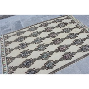 Alfombra de lana de retazos negra Beige tradicional 4,7X7 pies Hecho a mano Pasillo turco Rectángulo Respaldo de látex para el dormitorio de los adolescentes - Product Image 4