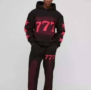 Chándal personalizado de algodón 100% para hombre, pantalones de chándal desgastados con lavado ácido y Sudadera con capucha de talla grande de peso pesado para invierno - Product Image 5