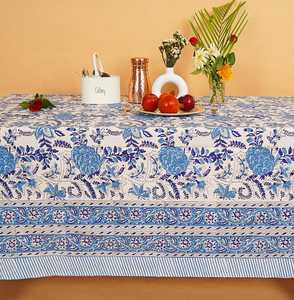 Mantel de algodón con estampado de bloque de mano indio, cubierta de mesa rectangular Floral, decoración de comedor Bohemia, regalo hecho a mano para ella - Product Image 3