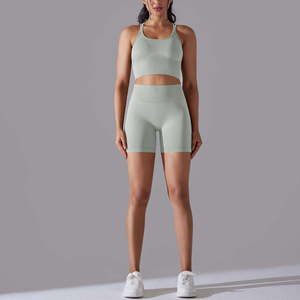 Sujetador deportivo de 2 piezas sin costuras a prueba de golpes de secado rápido OEM con pantalones ajustados Trajes de gimnasio Ropa deportiva Conjuntos de yoga Estampado - Product Image 3