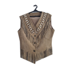 Chaleco de cuero occidental de talla grande para mujer al por mayor para Otoño e Invierno tela vaquera con decoración de botones bordados ropa exterior - Product Image 1