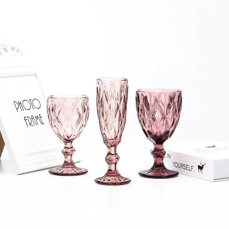 Top Seller Relief batang ungu berwarna mewah kristal Goblets merah anggur antik kacamata minum abu-abu Rusia pesta copas de vino