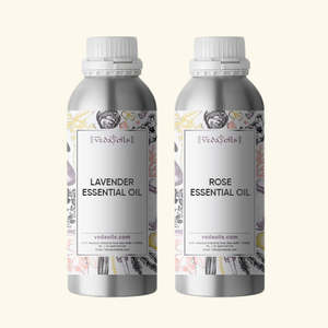 Pack Combo d'Huiles Essentielles 100% Pures de Lavande et de Rose, Huile d'Arbre à Thé Hydratante Pressée à Froid avec Ingrédients de Frankincense et Myrrhe - Product Image 1