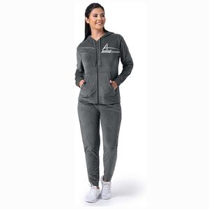 Wholesale Women's <b>Jogging</b> <b>Suits</b> in Grey Color With Zipper up Hoodies Cotton Made Warm Tracksuits for <b>Ladies</b> - Product Image 1