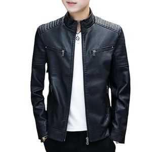 Chaqueta de Cuero Personalizable Unisex para Invierno, Cortavientos, Entallada, con Cuello Alto y Diseño de Cremallera, Chaqueta de Motociclista Combinable con Todo, de Cuero PU - Product Image 3