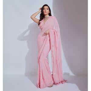 Chemisier Sari de créateur indien pour femmes, nouvelle séquence et broderie de boutons, chemisier de travail Georgette pour fête de mariage, Collection Sari vente en gros - Product Image 1