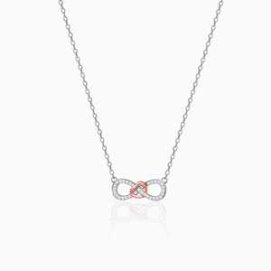 <b>Rose</b> Gold <b>Infinity</b> Heart Pendant Necklace with Diamond Zircon Studded 14K 18K 925 Silver Geometric Design Rhodium Plated - Product Image 5